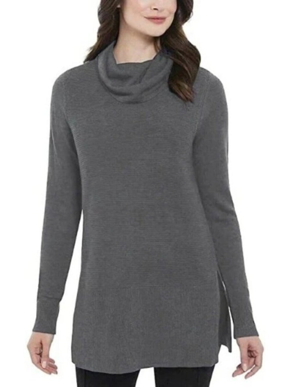 Cupio Women's M Charcoal Gray Cowl Neck Long Sleeve Tunic Sweater  P0205